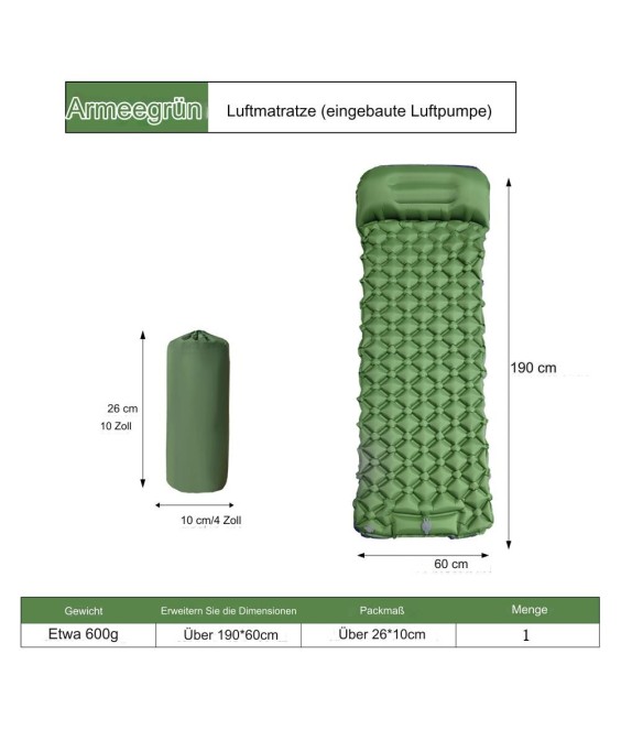 WHOLESALEWIN™ Isomatte Ultraleicht Selbstaufblasend Camping und Reisen Feuchtigkeitsbeständig Luftmatratze für Zelt