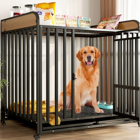 Heavy Duty Indestructible Dog Crates Escape Proof Cage with Storage Rack/Lockable Wheels/Removable Tray for Medium to Large Dogs