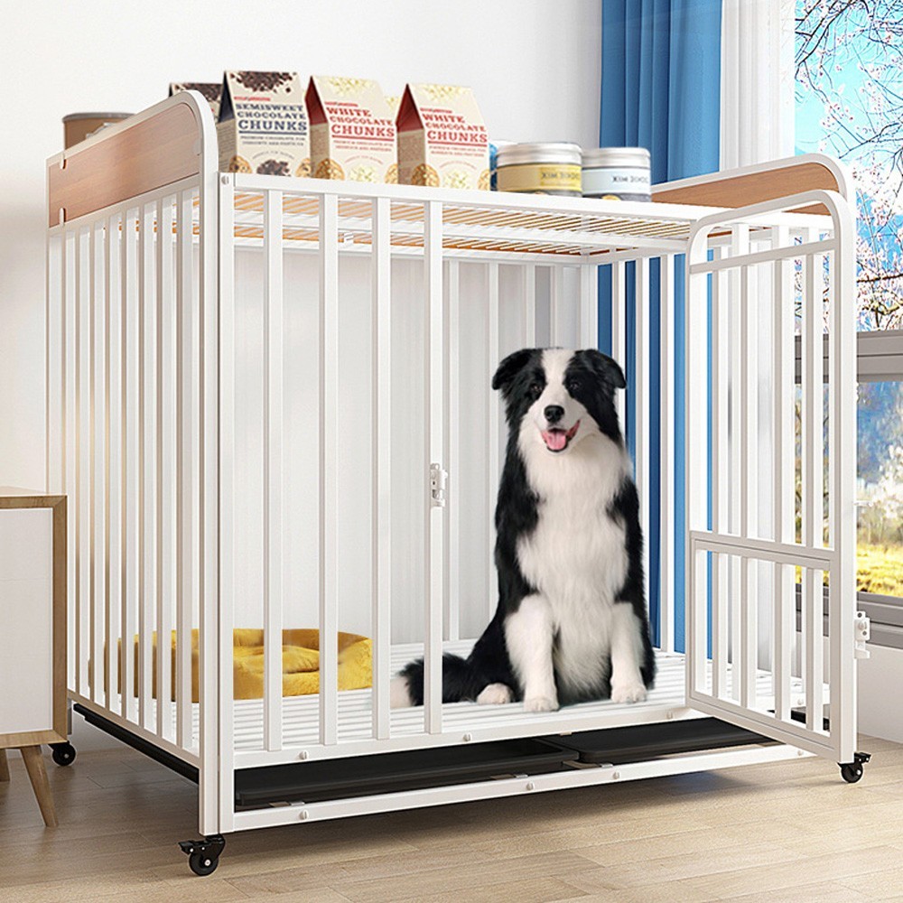 Heavy Duty Indestructible Dog Crates Escape Proof Cage with Storage Rack/Lockable Wheels/Removable Tray for Medium to Large Dogs Heavy Duty Indestructible Dog Crates Escape Proof Cage with Storage Rack/Lockable Wheels/Removable Tray for Medium to Large Dogs