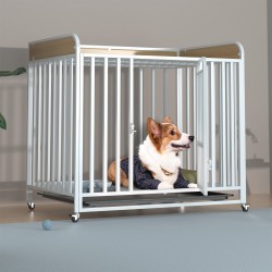Heavy Duty Indestructible Dog Crates Escape Proof Cage with Storage Rack/Lockable Wheels/Removable Tray for Medium to Large Dogs