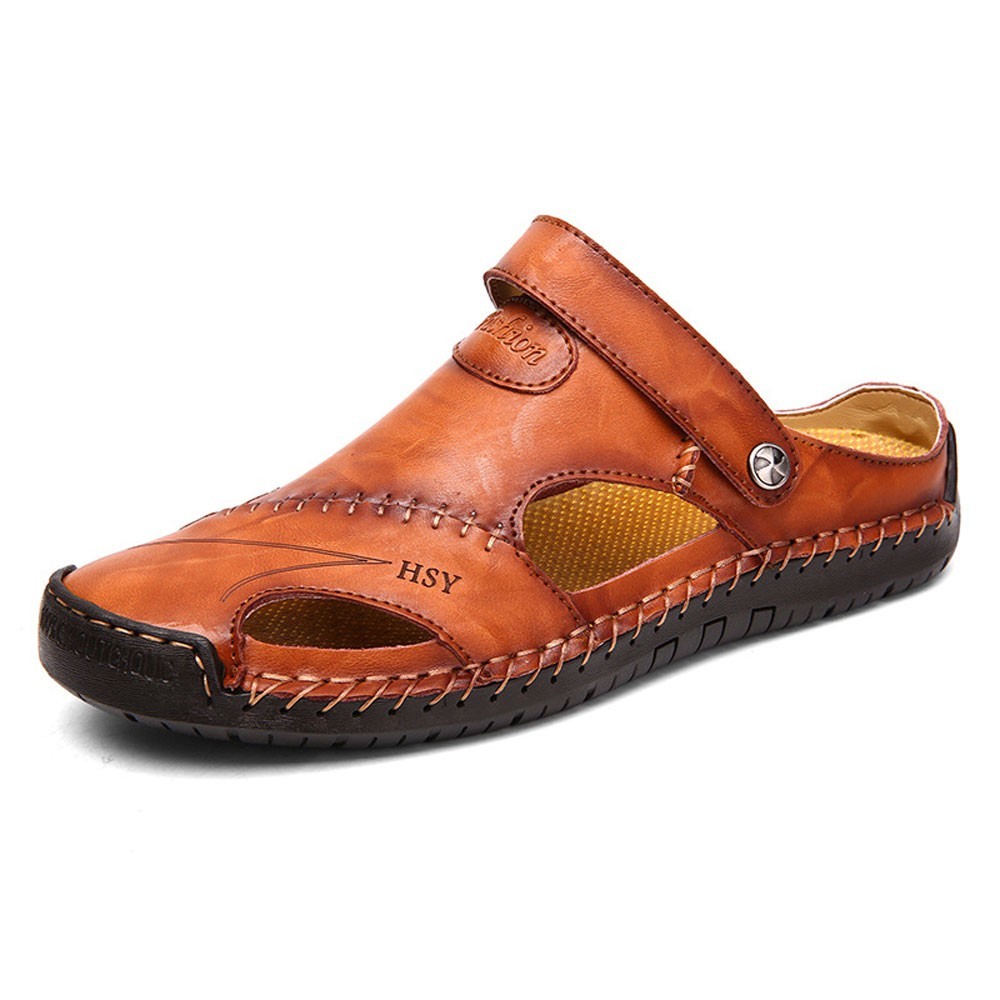 WHOLESALEWIN™ Herren Leder Sport Hausschuhe Outdoor Wandersandalen Strand Sportlich Fischer Trekking Sommer Anti-Rutsch Leichte