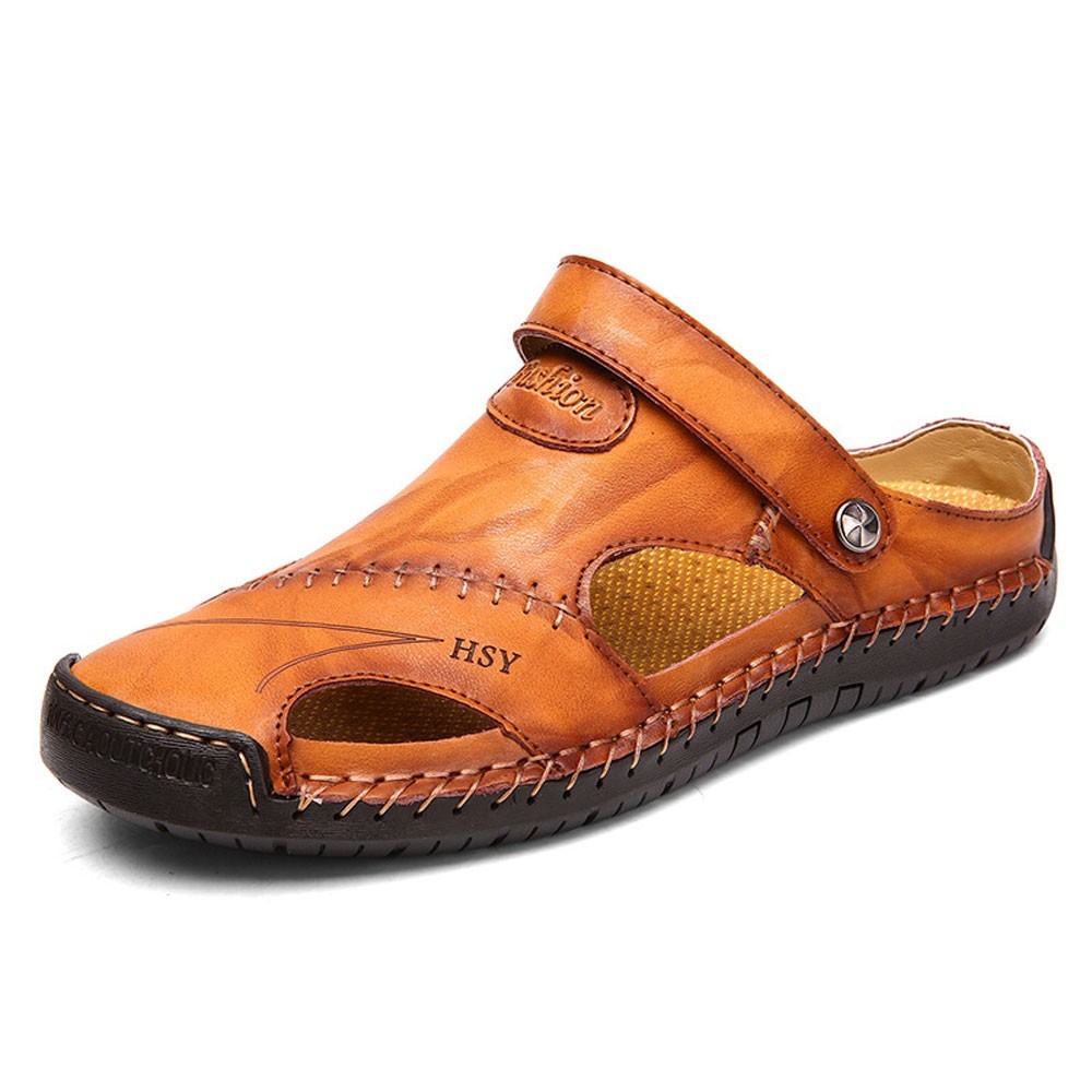 WHOLESALEWIN™ Herren Leder Sport Hausschuhe Outdoor Wandersandalen Strand Sportlich Fischer Trekking Sommer Anti-Rutsch Leichte