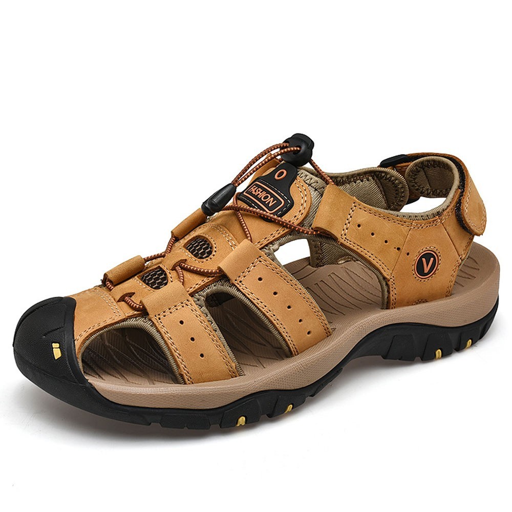 WHOLESALEWIN™ Sandalen Herren mit klettverschluss Outdoorsandalen Sommer Trekkingsandalen Leder Strand Wandersandale