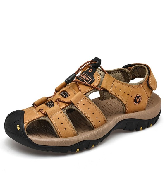 WHOLESALEWIN™ Sandalen Herren mit klettverschluss Outdoorsandalen Sommer Trekkingsandalen Leder Strand Wandersandale