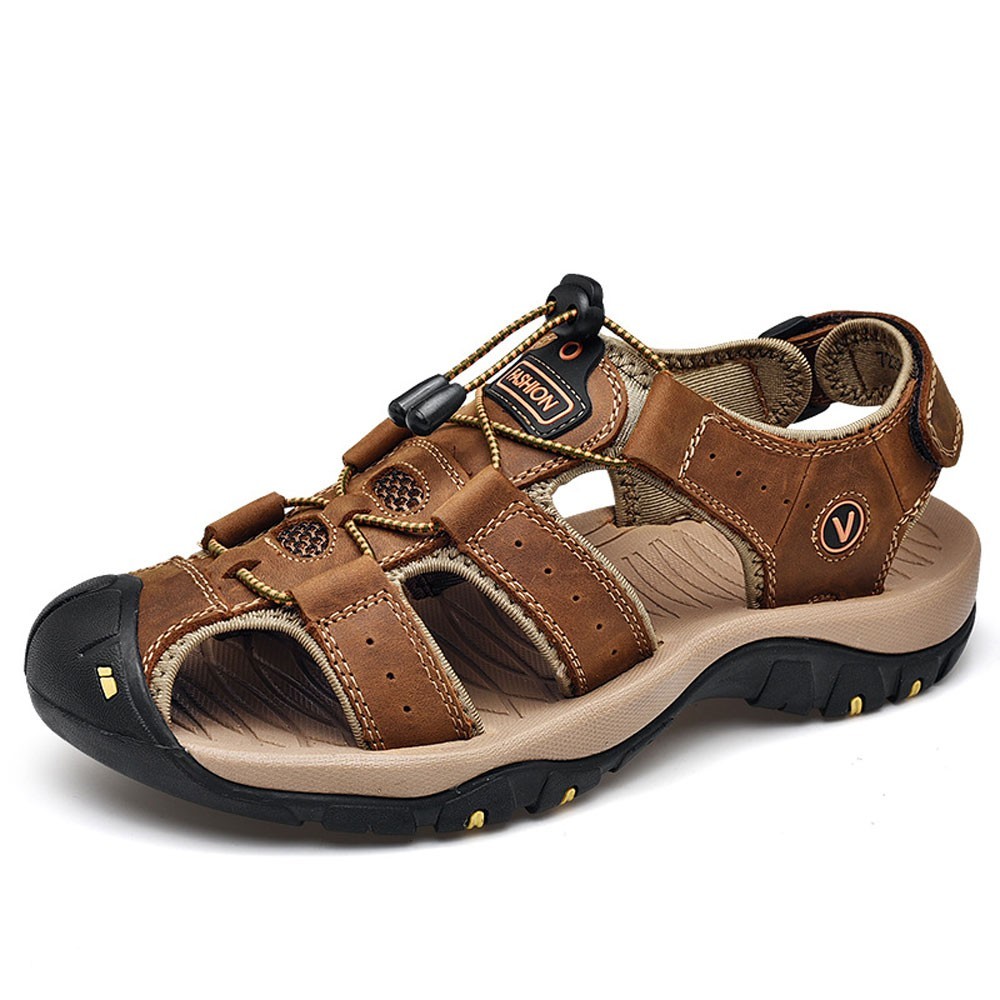 WHOLESALEWIN™ Sandalen Herren mit klettverschluss Outdoorsandalen Sommer Trekkingsandalen Leder Strand Wandersandale