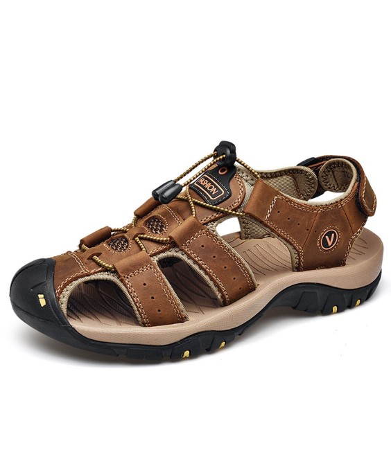 WHOLESALEWIN™ Sandalen Herren mit klettverschluss Outdoorsandalen Sommer Trekkingsandalen Leder Strand Wandersandale