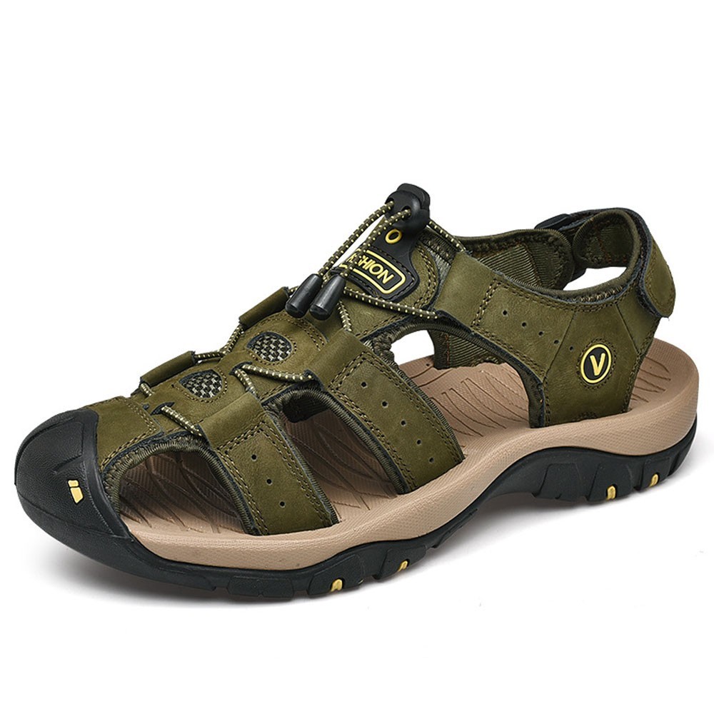 WHOLESALEWIN™ Sandalen Herren mit klettverschluss Outdoorsandalen Sommer Trekkingsandalen Leder Strand Wandersandale