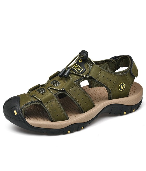 WHOLESALEWIN™ Sandalen Herren mit klettverschluss Outdoorsandalen Sommer Trekkingsandalen Leder Strand Wandersandale