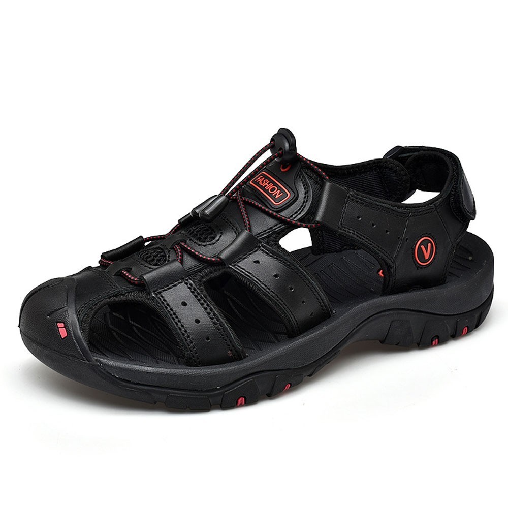 WHOLESALEWIN™ Sandalen Herren mit klettverschluss Outdoorsandalen Sommer Trekkingsandalen Leder Strand Wandersandale