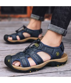 WHOLESALEWIN™ Sandalen Herren mit klettverschluss Outdoorsandalen Sommer Trekkingsandalen Leder Strand Wandersandale