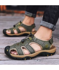 WHOLESALEWIN™ Sandalen Herren mit klettverschluss Outdoorsandalen Sommer Trekkingsandalen Leder Strand Wandersandale