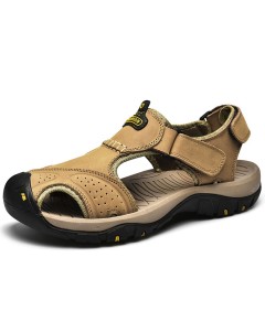 WHOLESALEWIN™ Große geschlossene Zehenpartie aus echtem Leder mit magischem Aufkleber Lässige Outdoor Sandalen für Herren