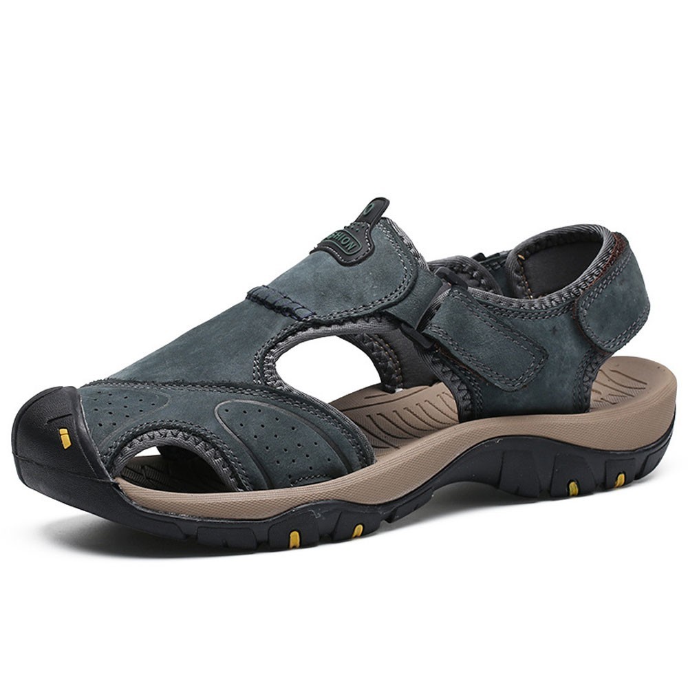 WHOLESALEWIN™ Große geschlossene Zehenpartie aus echtem Leder mit magischem Aufkleber Lässige Outdoor Sandalen für Herren