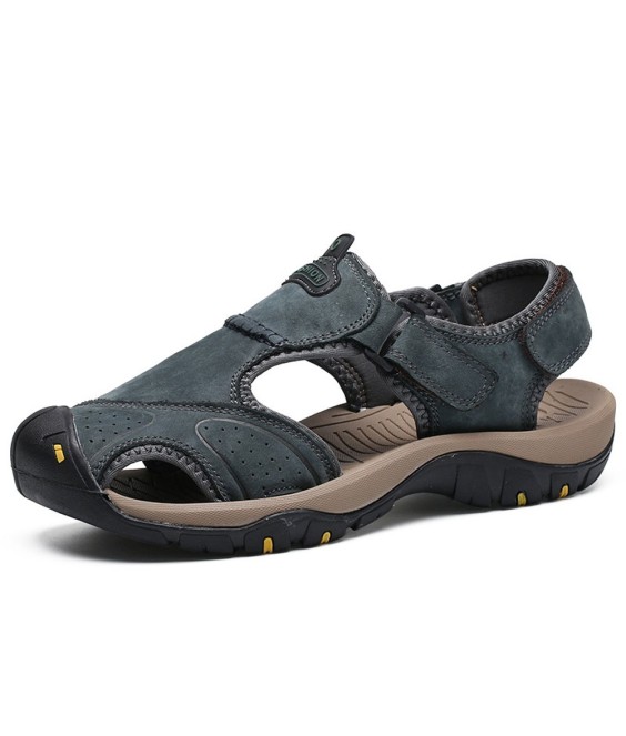 WHOLESALEWIN™ Große geschlossene Zehenpartie aus echtem Leder mit magischem Aufkleber Lässige Outdoor Sandalen für Herren