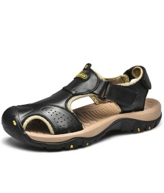 WHOLESALEWIN™ Große geschlossene Zehenpartie aus echtem Leder mit magischem Aufkleber Lässige Outdoor Sandalen für Herren