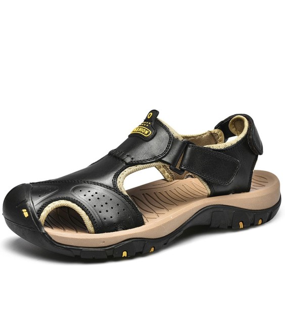WHOLESALEWIN™ Große geschlossene Zehenpartie aus echtem Leder mit magischem Aufkleber Lässige Outdoor Sandalen für Herren