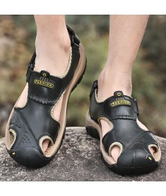 WHOLESALEWIN™ Große geschlossene Zehenpartie aus echtem Leder mit magischem Aufkleber Lässige Outdoor Sandalen für Herren